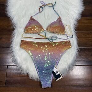 Gianni Bini x Dannijo Medium Sequin Jacinda Top Frida Bikini Bottom Swimsuit SET